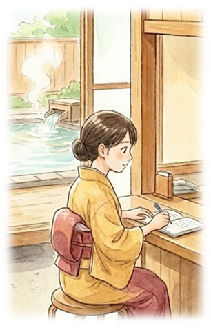 メモする若女将